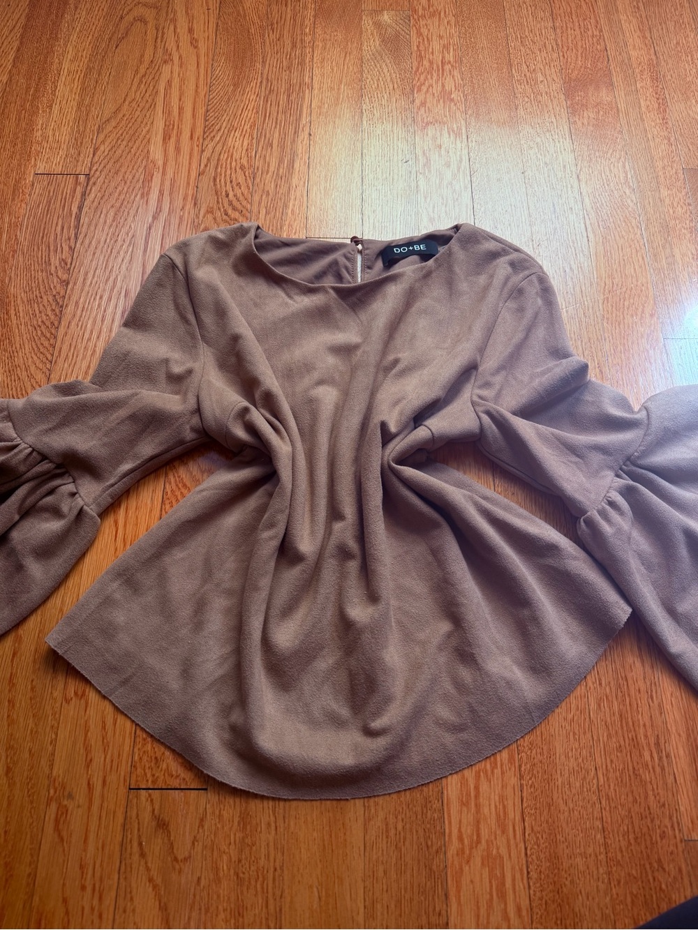 DO+BE Taupe Brown Puff-Sleeve Peplum Blouse